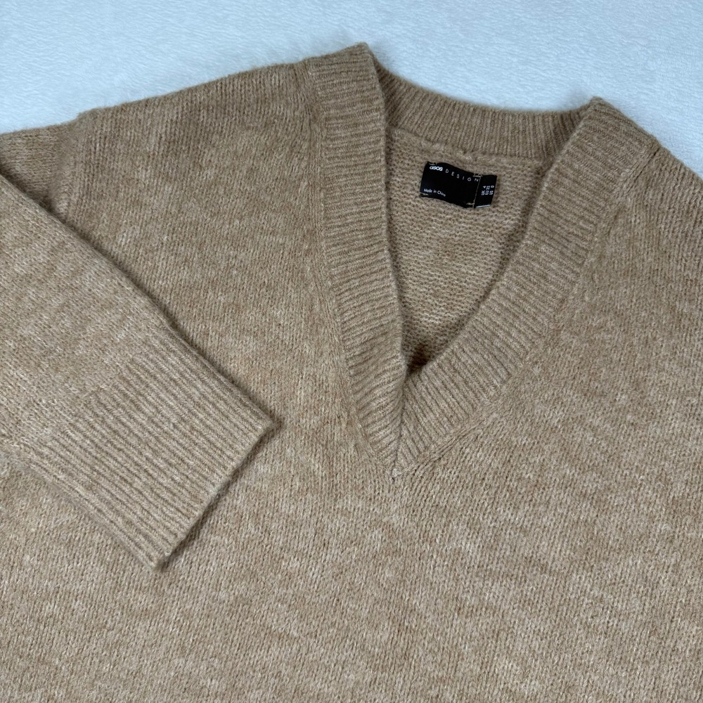 ASOS DESIGN Womens V-Neck Oversized Sweater Camel Brown Wool Blend Size 0